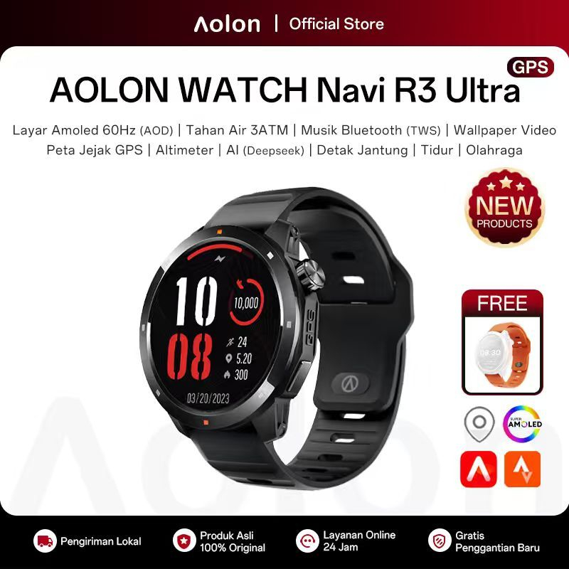 [New GPS] Aolon Navi R3 Ultra Jam Tangan Smartwatch GPS 46mm Amoled 60Hz Tahan Air 3ATM Musik Blueto