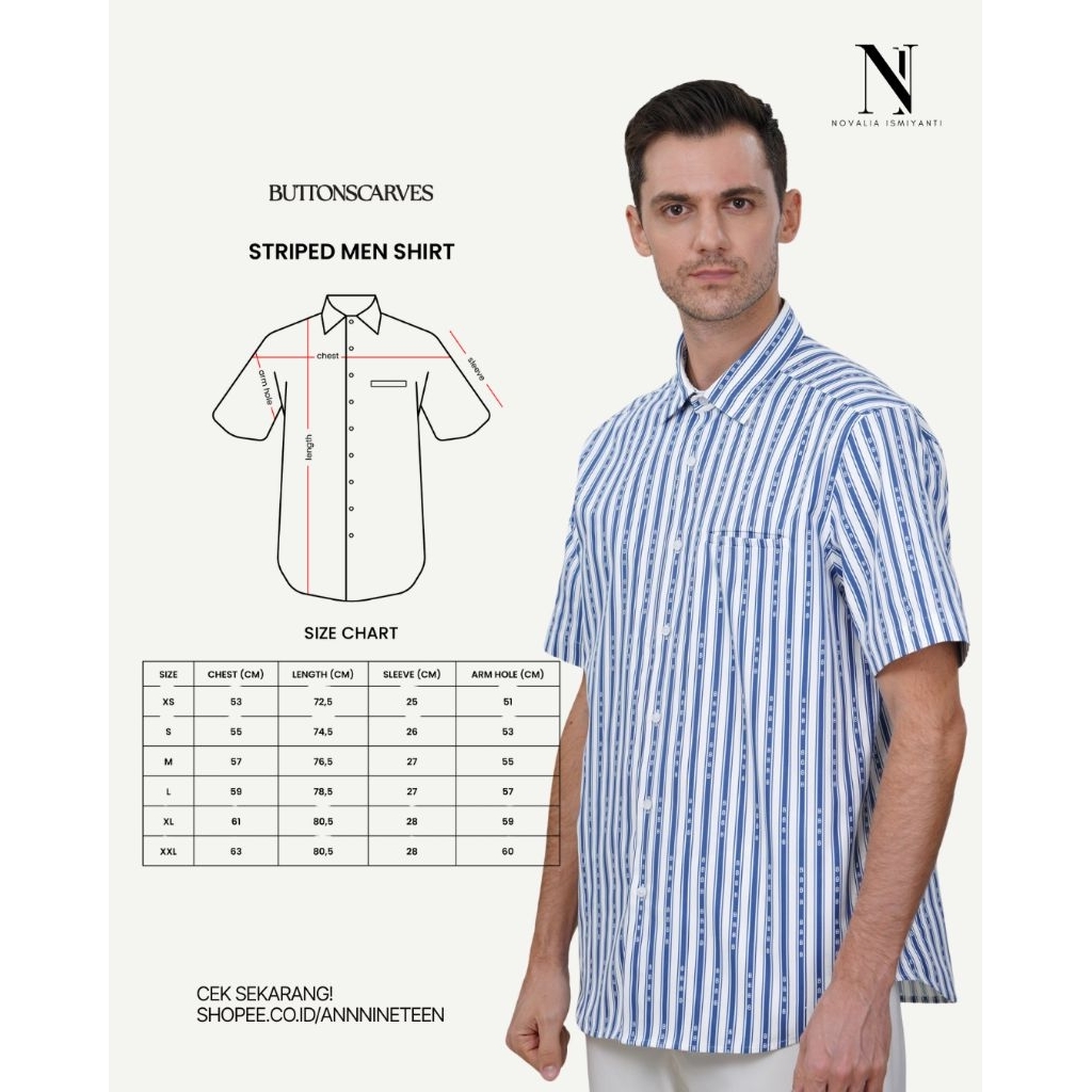 NEW Buttonscarves Striped Men Shirt - Blue size M