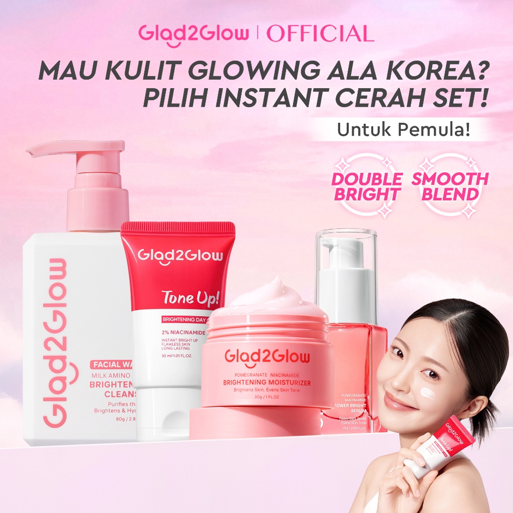 [OUTING SET]Glad2Glow Brightening Niacinamide Tone Up Cream 4in1 Day Cream 4PCS bundle cerah Moistur
