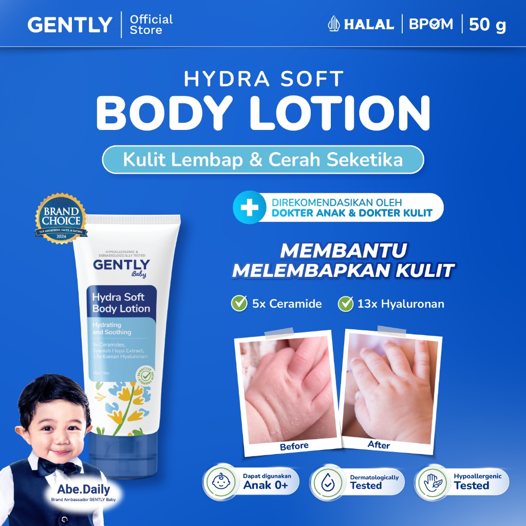 Hydra Soft Body Lotion 50gr | Body Lotion Moisturizer Bayi dan Anak | 5x Essential Ceramide + 13x Ko