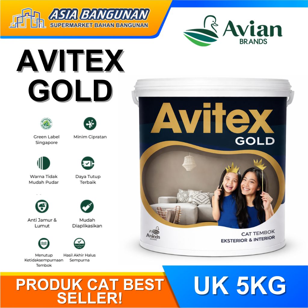 Cat Tembok Avian Avitex Gold 5kg Interior Eksterior - Cat Dinding Avitex Gold 5 kg