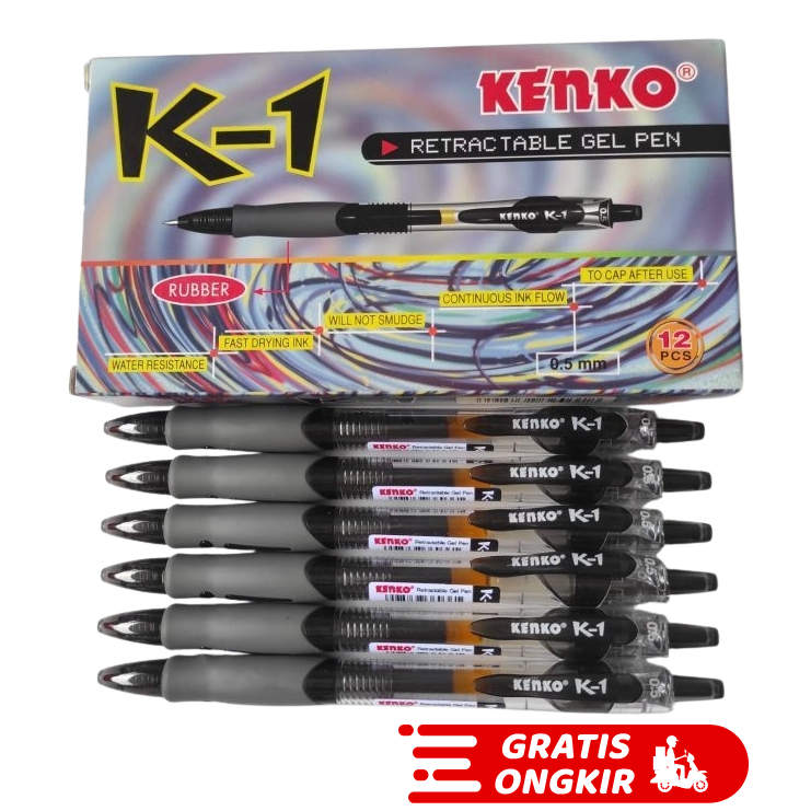 PULPEN 1 PACK (12 PCS) KENKO GEL PEN 0.5MM HITAM PULPEN  JEL