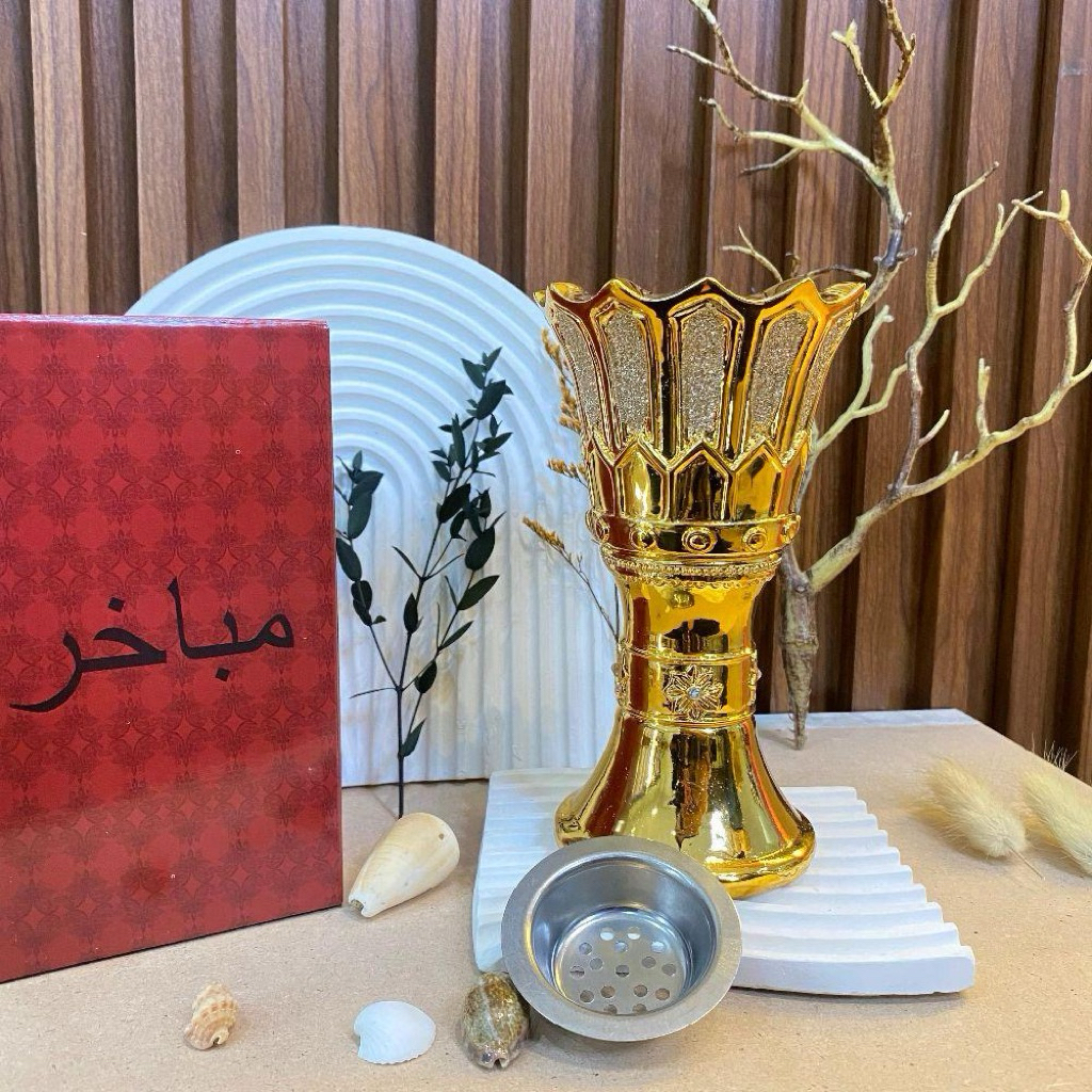 Tempat bukhur mewah motif emas silver ukir 16cmx9,3cm ala Saudi Arab