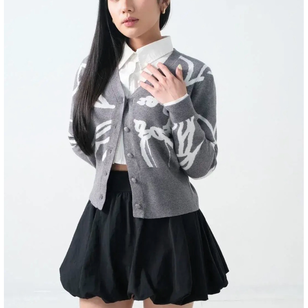 Pattern Crop Cardigan Knit Pinkdose