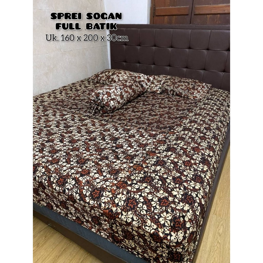 BRS - Sprei 160x200 Motif Batik Sogan Katun Cap Tradisional Premium Pekalongan, Kekinian, Adem, Ding