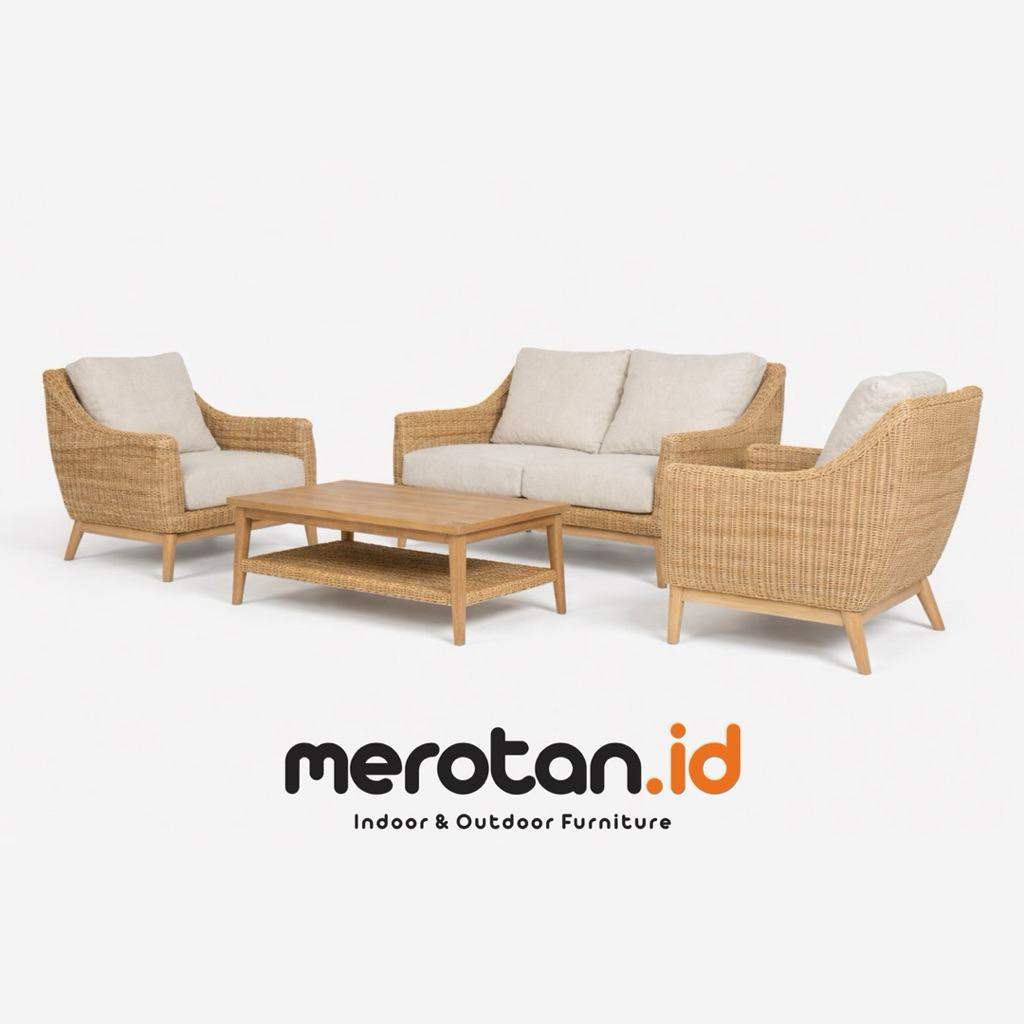 MEROTAN.ID - Set Sofa Tamu Anyaman Rotan Alam / Kursi Tamu Rotan / Sofa Santai Rotan