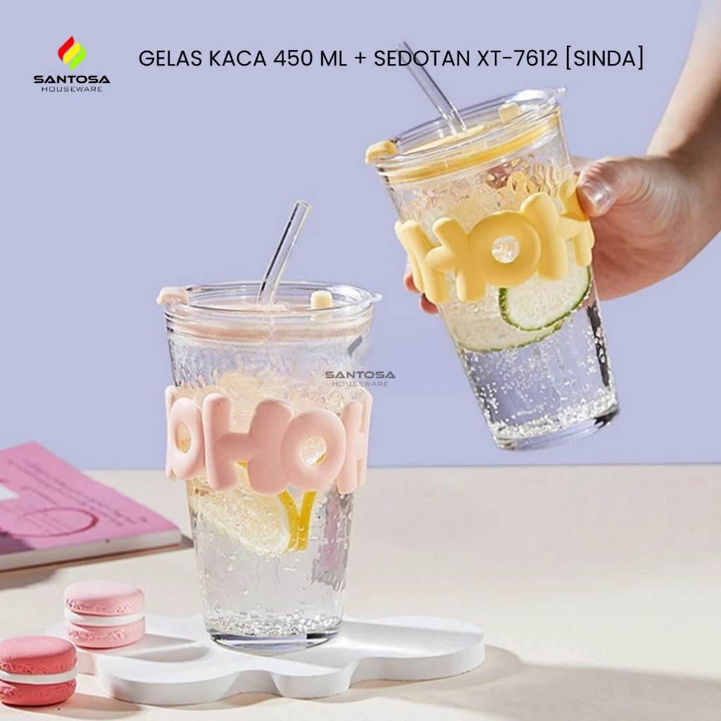 Gelas Kaca 450 ml + Sedotan XT-7612 [ Sinda ]