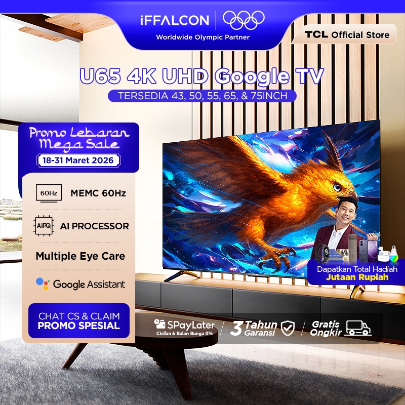 iFFALCON by TCL U65 Series Google TV (Android 12) Smart Digital - 4K UHD - Dolby Audio - Google Play