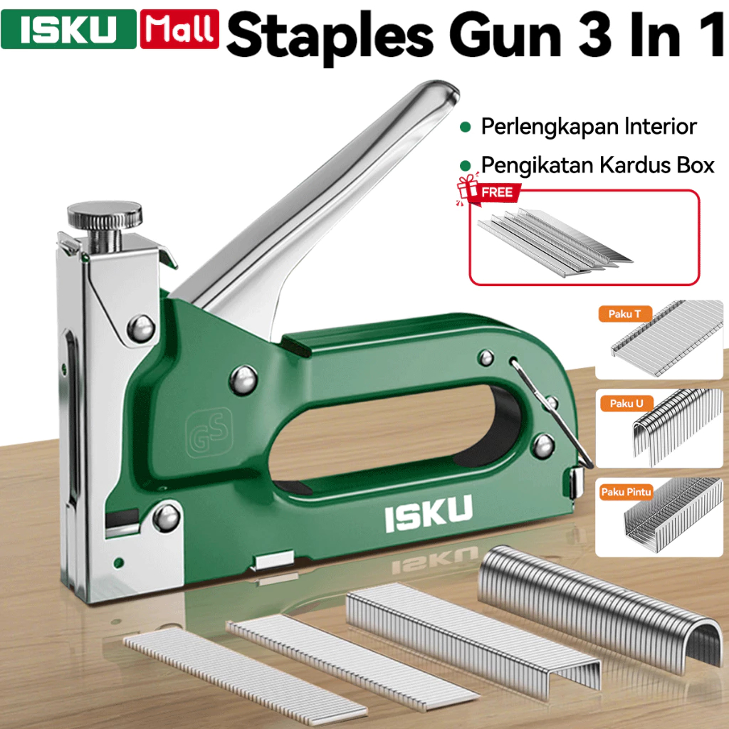 ISKU Staples Tembak 3 In 1 Stapler Tembak Kayu Gun Tahan Jatuh Yang Kuat Bisa 3 Jenis Staples- Untuk