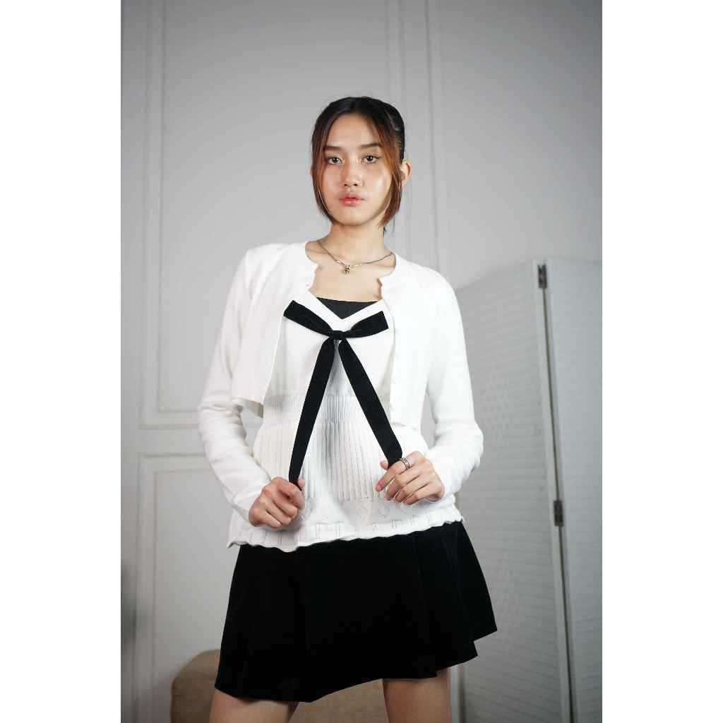 Elegant Ribbon Knit Cardigan and Dress Set