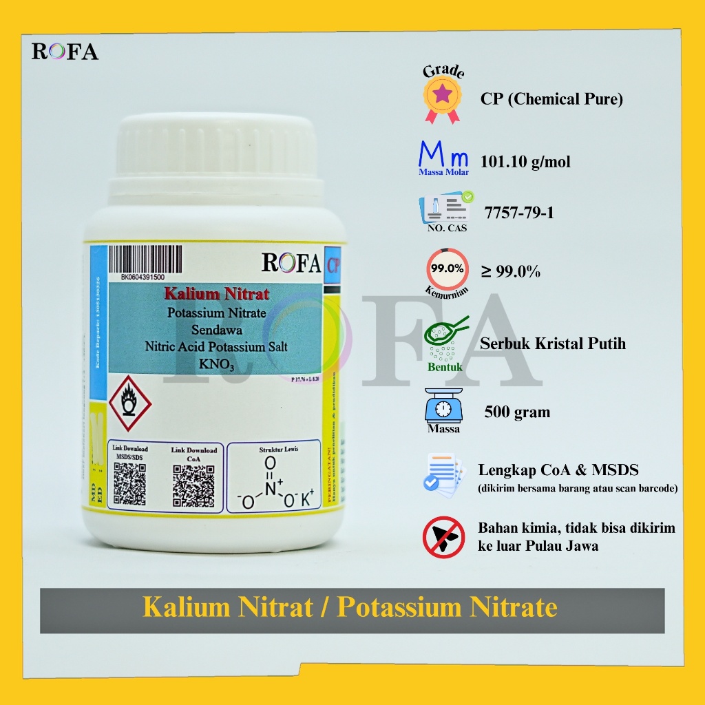 Kalium Nitrat / Potassium Nitrate / KNO3 CP 500 Gram /