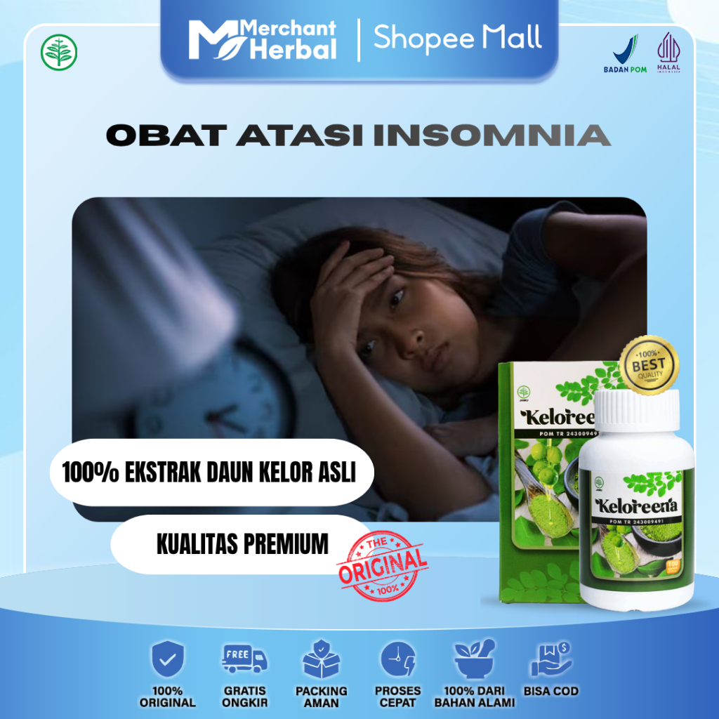 Obat Insomnia - Susah Sulit Tidur - Susah Tidur Nyenyak - Susah Tidur Malam Herbal Keloreena Kapsul