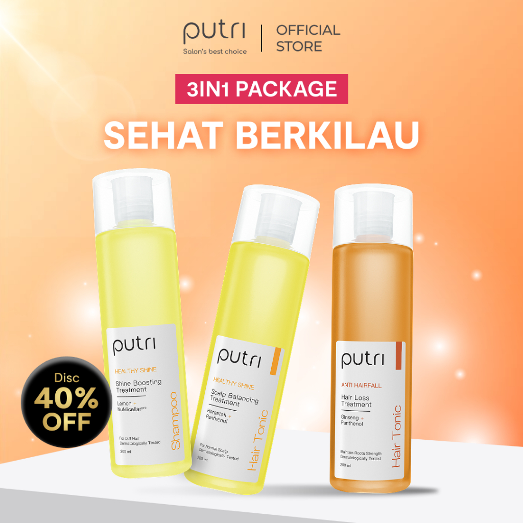 [PAKET 3IN1 200ml] Putri Shampoo, Hair Tonic & Anti Hairfall Hair Tonic 200ml x 2 pcs| Hair Care Mur