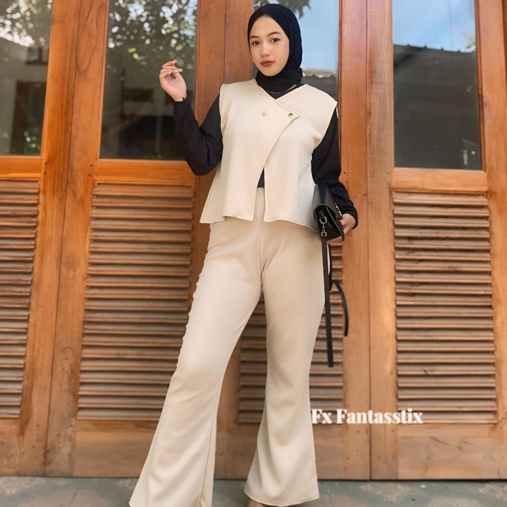 FX - Setelan Vest Kancing Bahan Scuba Premium Nyaman Setelan Wanita Korean Style Formal Lokal