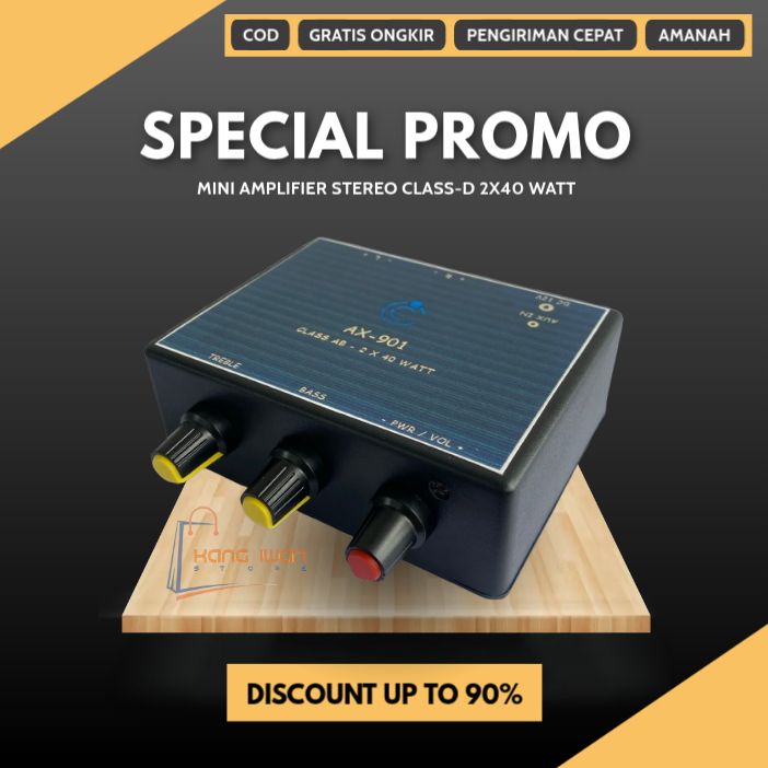 3 Tone Control Power Ampli Mini 2 Channel 12 Volt DC Amplifier Rumah Aux-In Siap Pakai AX-901