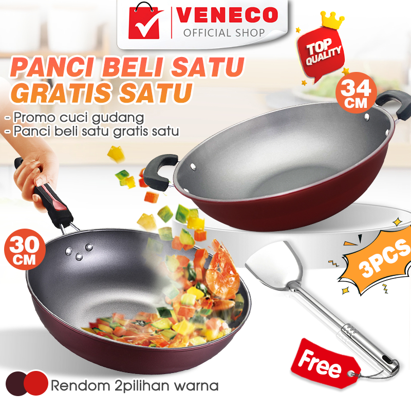 Wajan Tumis & Fry Pan Combo Set 2 in 1 | Wonder Wok 34CM Maslon Maspion+Marble Fry Pan 30CM Anti Len