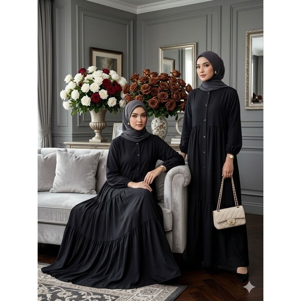 gamis wanita rayon polos panjang terbaru ready LD 110 cm jumbo adem susun tangan kerut rempel bawah|