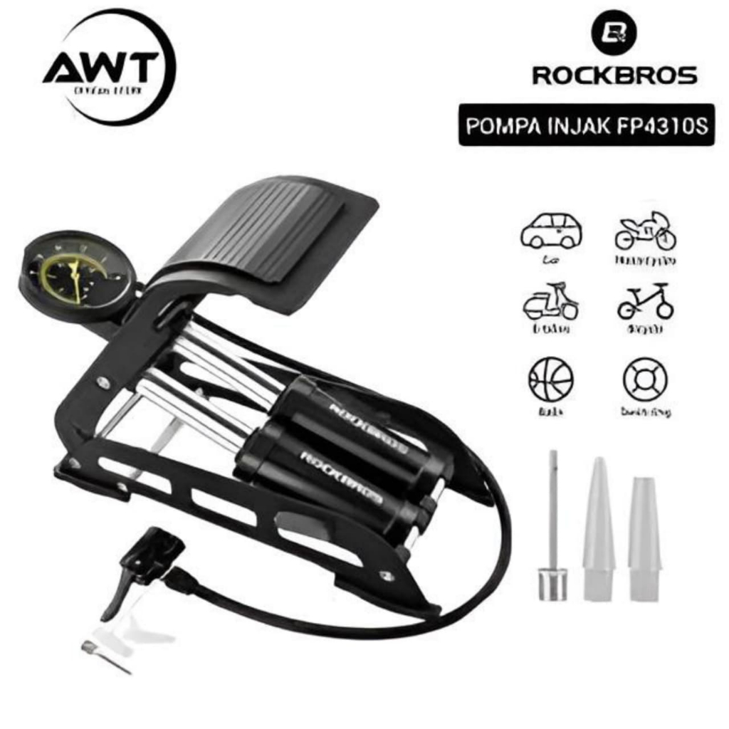ROCKBROS Pompa Ban Sepeda Motor Injak FP4310S Double Silinder 160 psi Pentil Besar Kecill