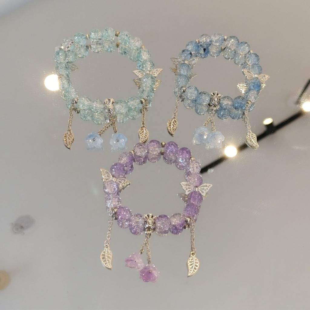 Remyy Store. Gelang manik bunga korea gelang batu kristal motif bunga gelang kristal manik karet fas