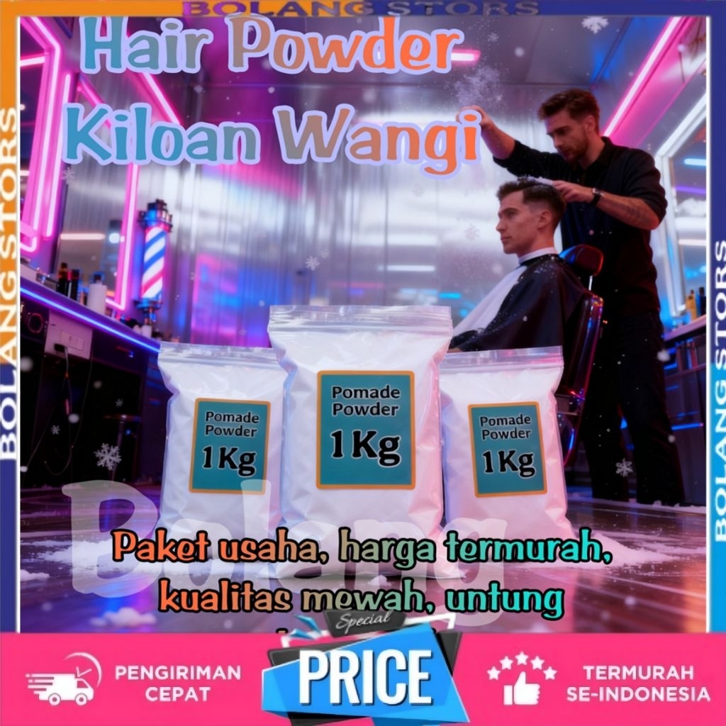 Hair Powder 1KG / 500gr – Viral Barbershop! Sekali Pakai Langsung Tebal & KerenHair Powder Terlaris 