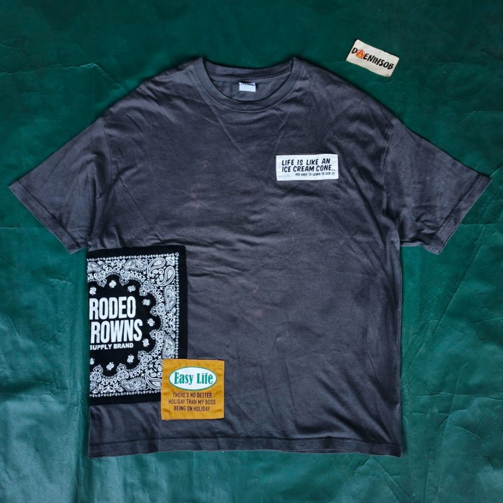 Rodeo kaos t-shirt atasan oblong abu grey gray patch custom reworked style Japan korean tulisan gamb