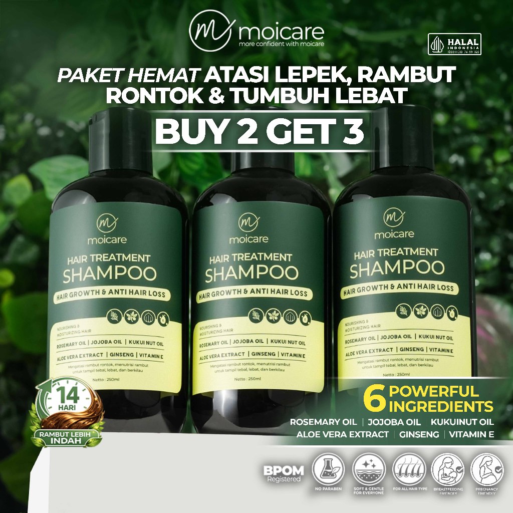 [Buy 2 Get 3] Moicare Hair Treatment Shampoo Hair Growth & Anti Hair Loss Perawatan Rambut Rontok Pe