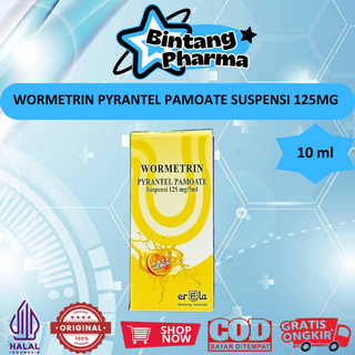 [GROSIR] WORMETRIN PYRANTEL PAMOATE SUSPENSI 125MG (SIRUP 10ML) RASA JERUK - OBAT CACING UNTUK ANAK