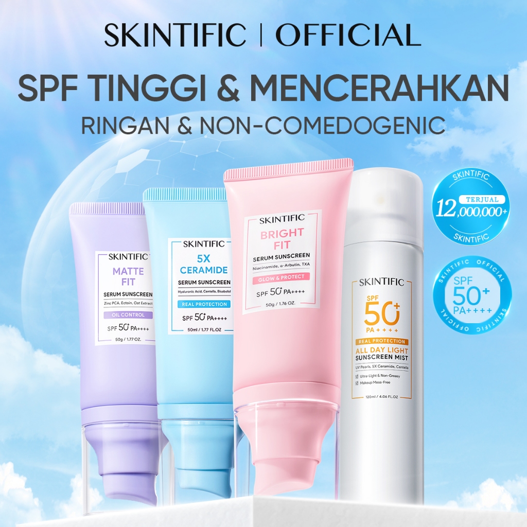 SKINTIFIC UV Shield SPF50+ Sunscreen Wajah PA++++|Acne Oil Control Matte Fit/ Bright Fit/5X Ceramide