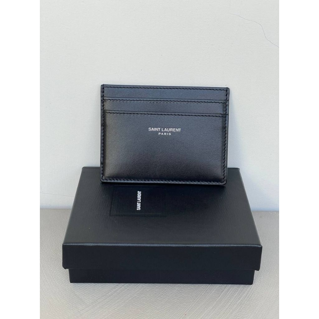 YSL East West Logo Card holderIn Black Smooth
