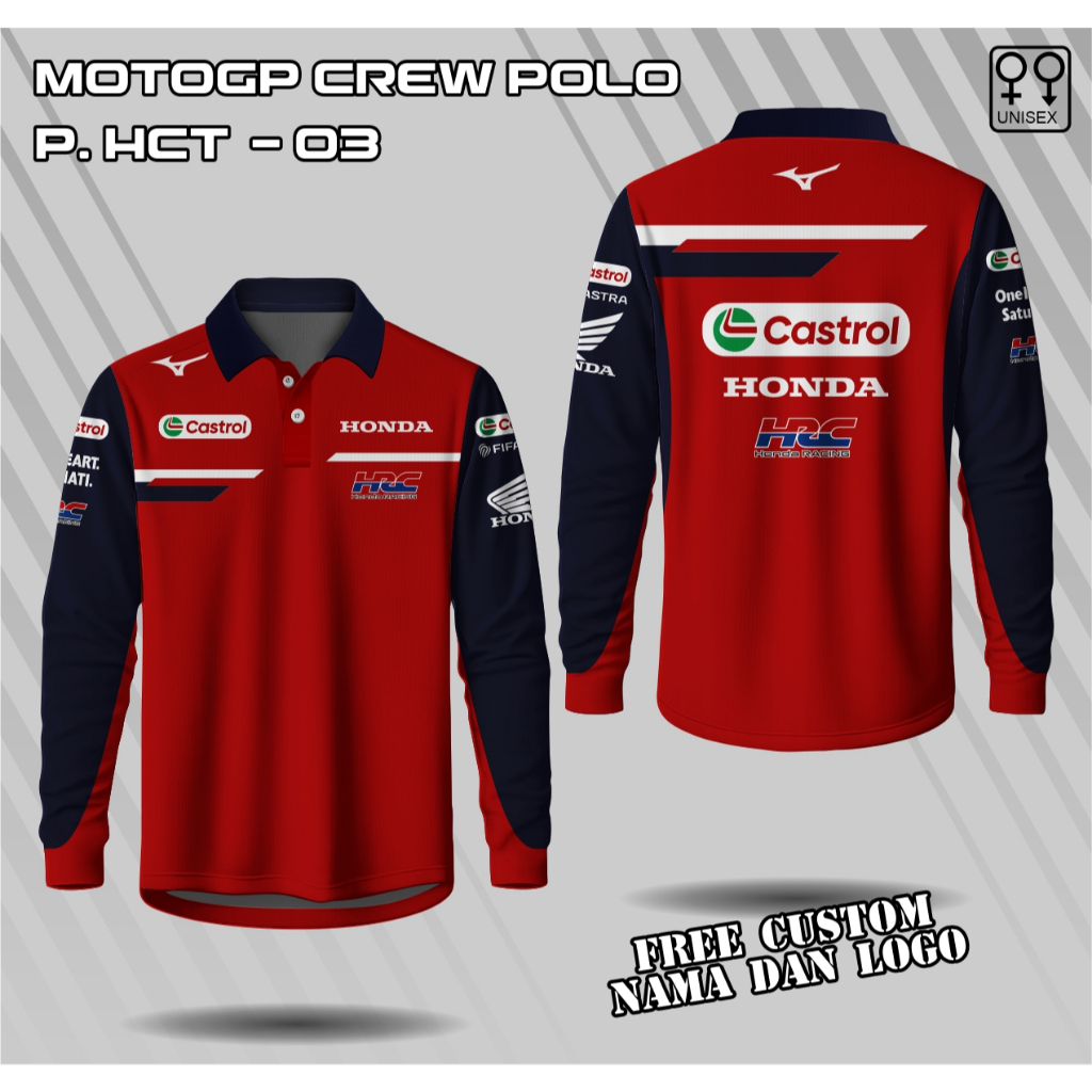 Jersey polo motogp 2026 Honda HRC Castrol lengan panjang jersey racing Crew Motogp Honda kaos team h