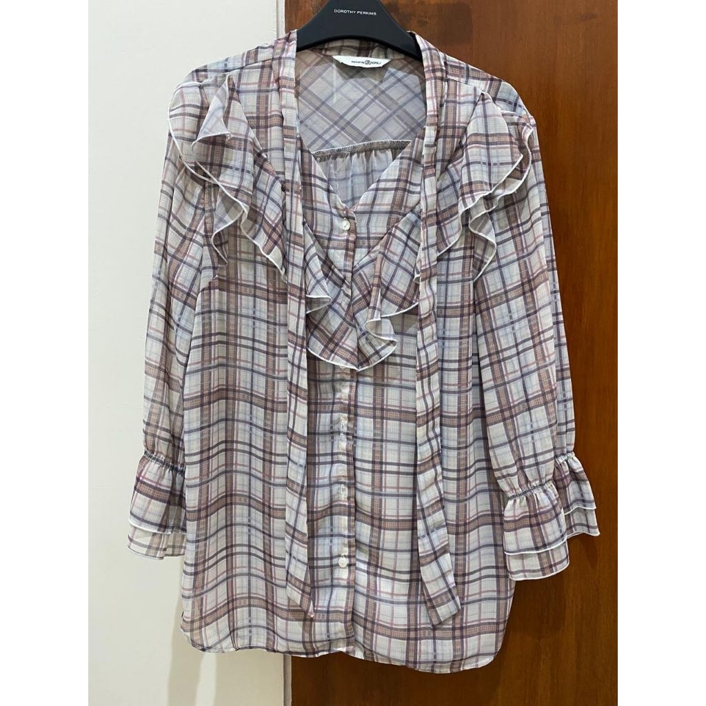 PRELOVED - Blouse ruffle kotak-kotak