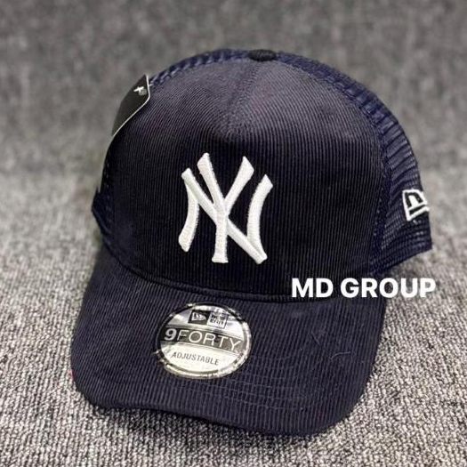 Topi Baseball Jaring IMP Cotton Corduroy NY Navy Putih Premium Quality
