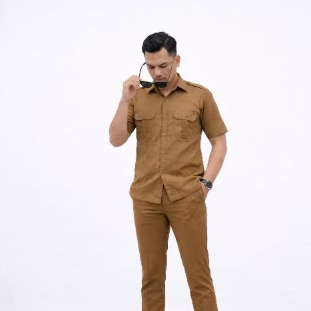 Kemeja PDH pria khaki lengan pendek Baju Celana