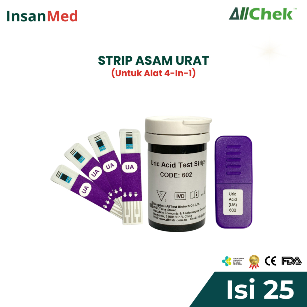 Allchek Strip Asam Urat – Uric Acid Test Strip Multimeter 4-in-1 Isi 25