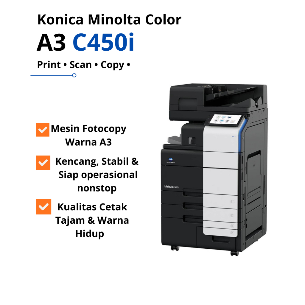 Konica Minolta C450i Bizhub Mesin Fotocopy Warna A3 Print Scan Copy All-in-One