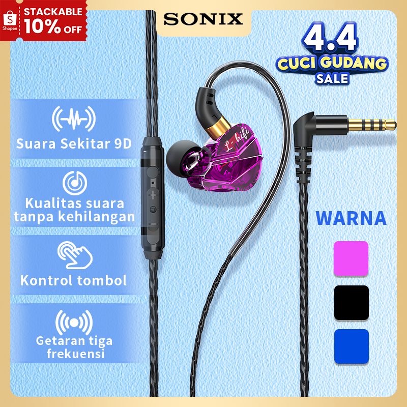 Sonix Gaming Headset SH06 Berkabel Transparan HIFI Superbass Earphones Wired 3.5mm In-Ear  Subwoofer