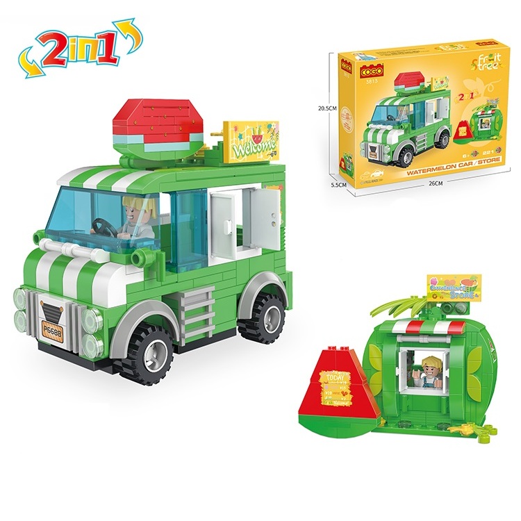 Cogo lego 3813 Watermelon Car/ Store 2 in 1 Pull back Car / Mainan Block