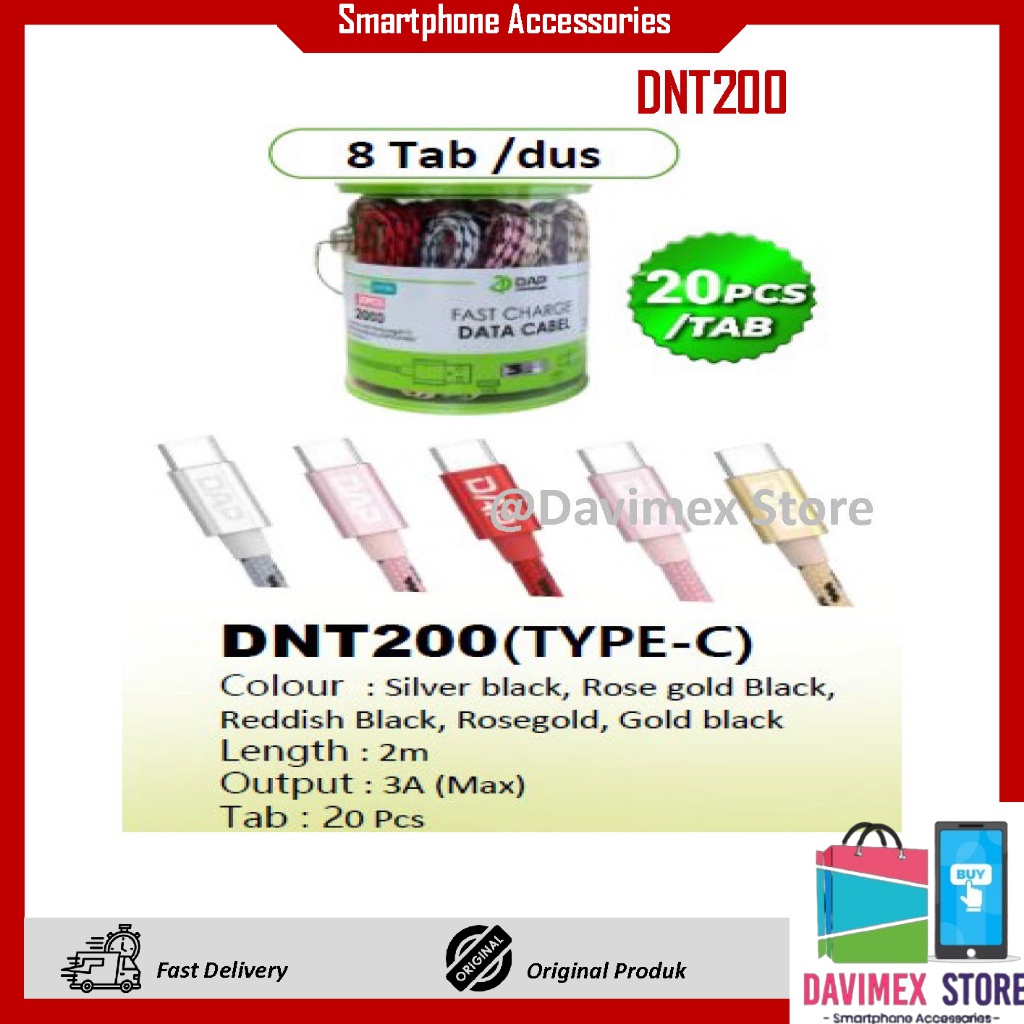 [ORI] DAP DNT200 Kabel Data Type-C 2m 3A (max) 20Pcs KABEL DATA