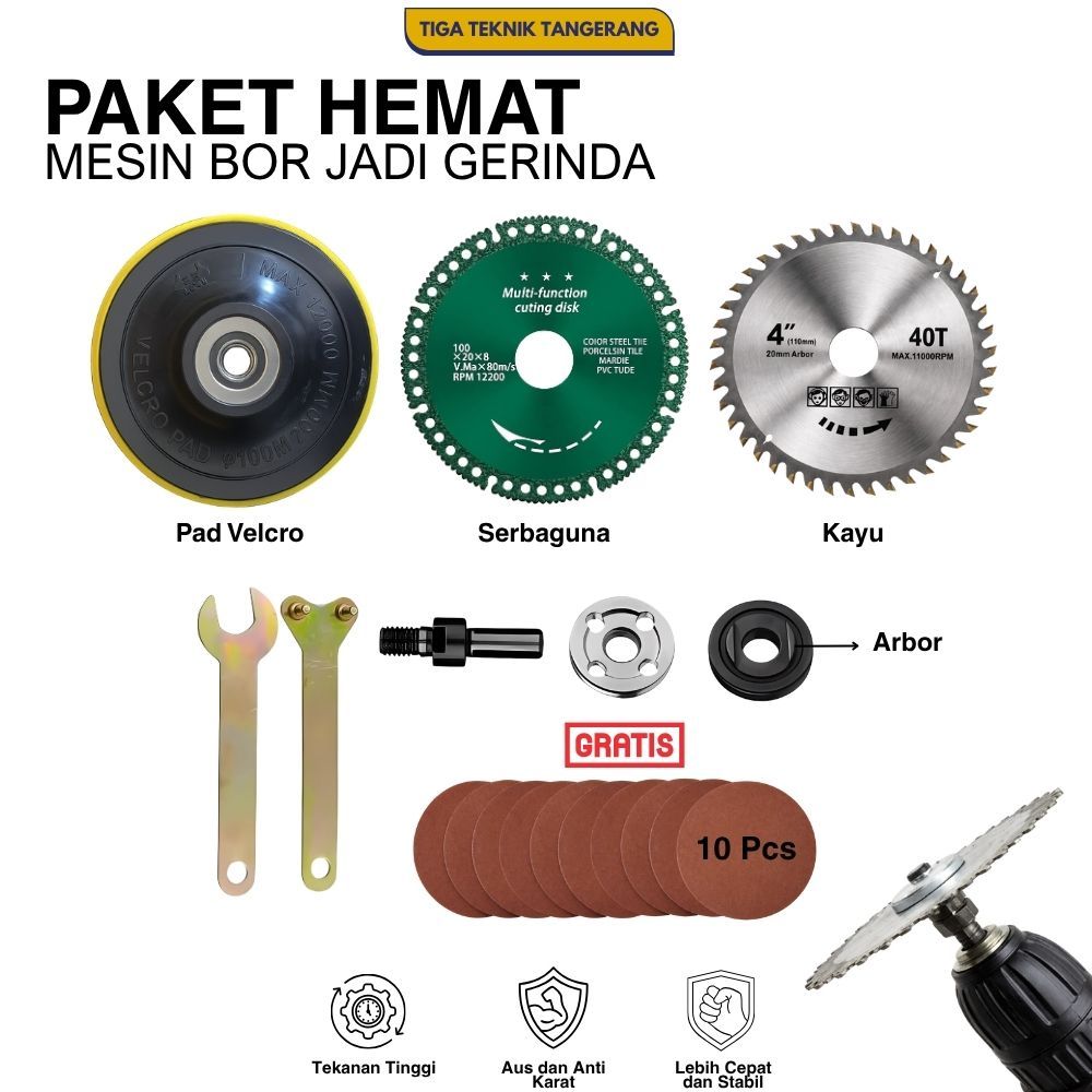 PAKET KOMPLIT BOR JADI MESIN POTONG AMPLAS GERINDA KAYU (40T) PAD AMPLAS(FREE AMPLAS BULAT 10PCS)