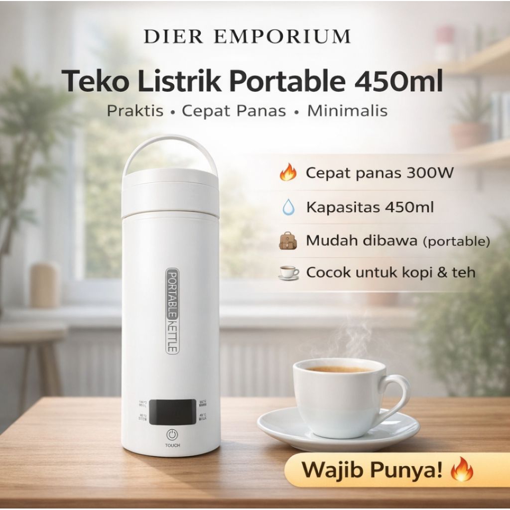 Teko Listrik Pemanas Air Portabel Water Heater Kettle 300W 450ml