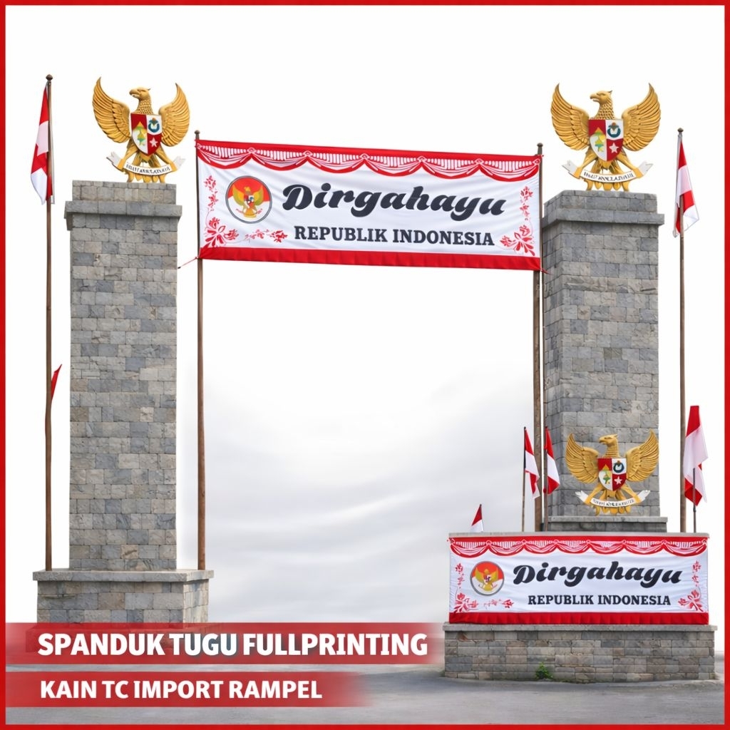 Bendera spanduk kain dirgahayu tugu 3 meter | Spanduk kain fullprint tugu lespang dekorasi
