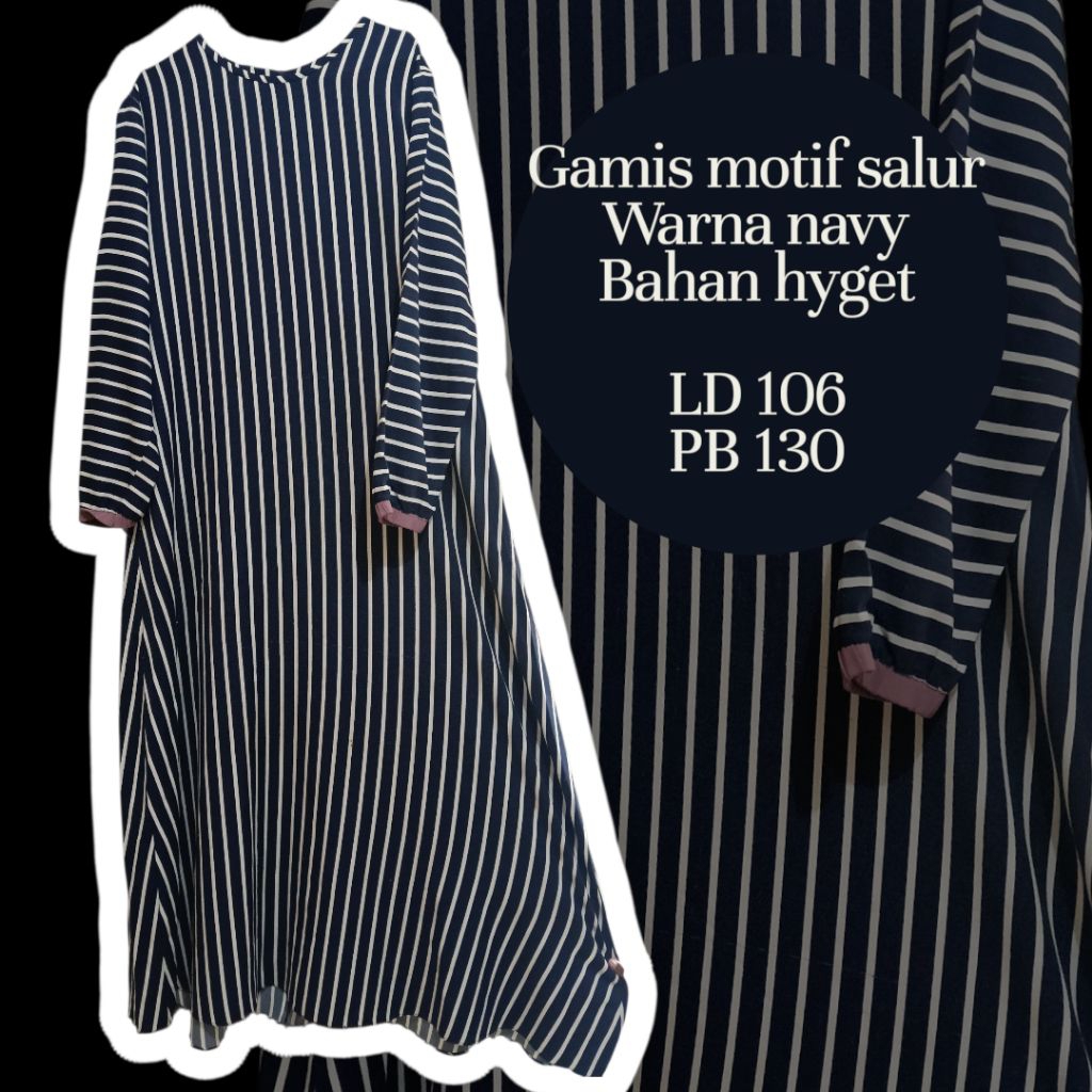 PRELOVED GAMIS BAHAN HYGET MOTIF SALUR NAVY