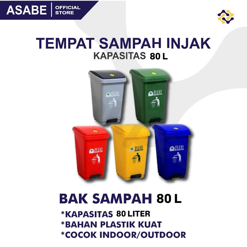 Tempat Sampah Injak Big Earth 80L| Tong Sampah Pedal 80 Liter| Tempat Sampah Tutup Injak
