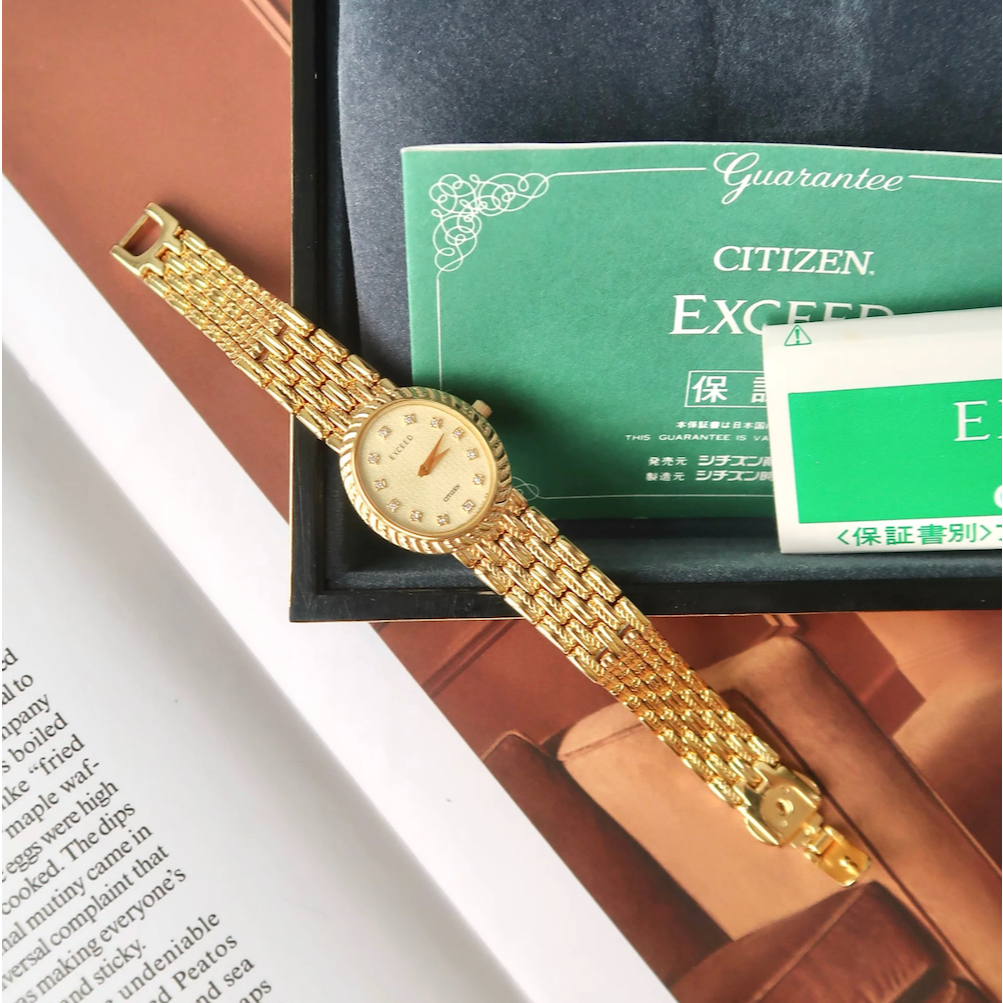 Jam Tangan Wanita Vintage Watch Citizen Exceed Diamonds Dial Gold Chain Original Autentik Preloved B