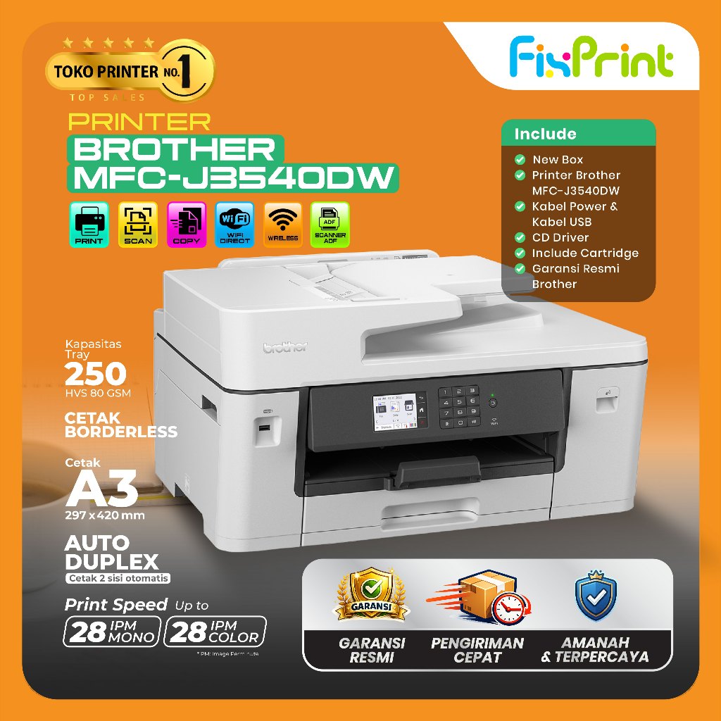 Brother Printer Inkjet MFC J3540 DW J3540DW J3540 DW J 3540DW 3540 A3 AIO Wireless New