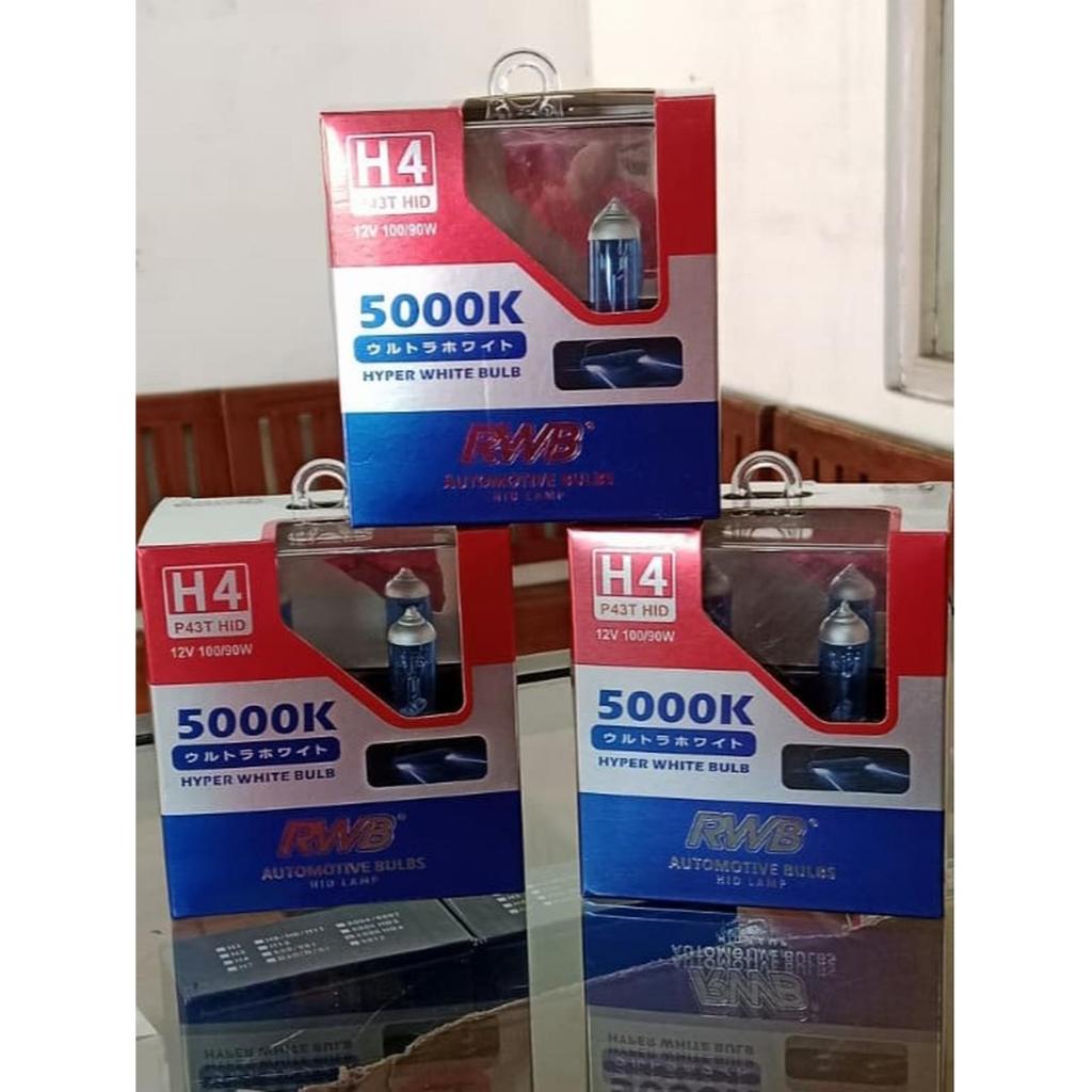 RWB BOHLAM LAMPU H4 P43T HID 12V 100/90W 5000K HYPER WHITE BULB