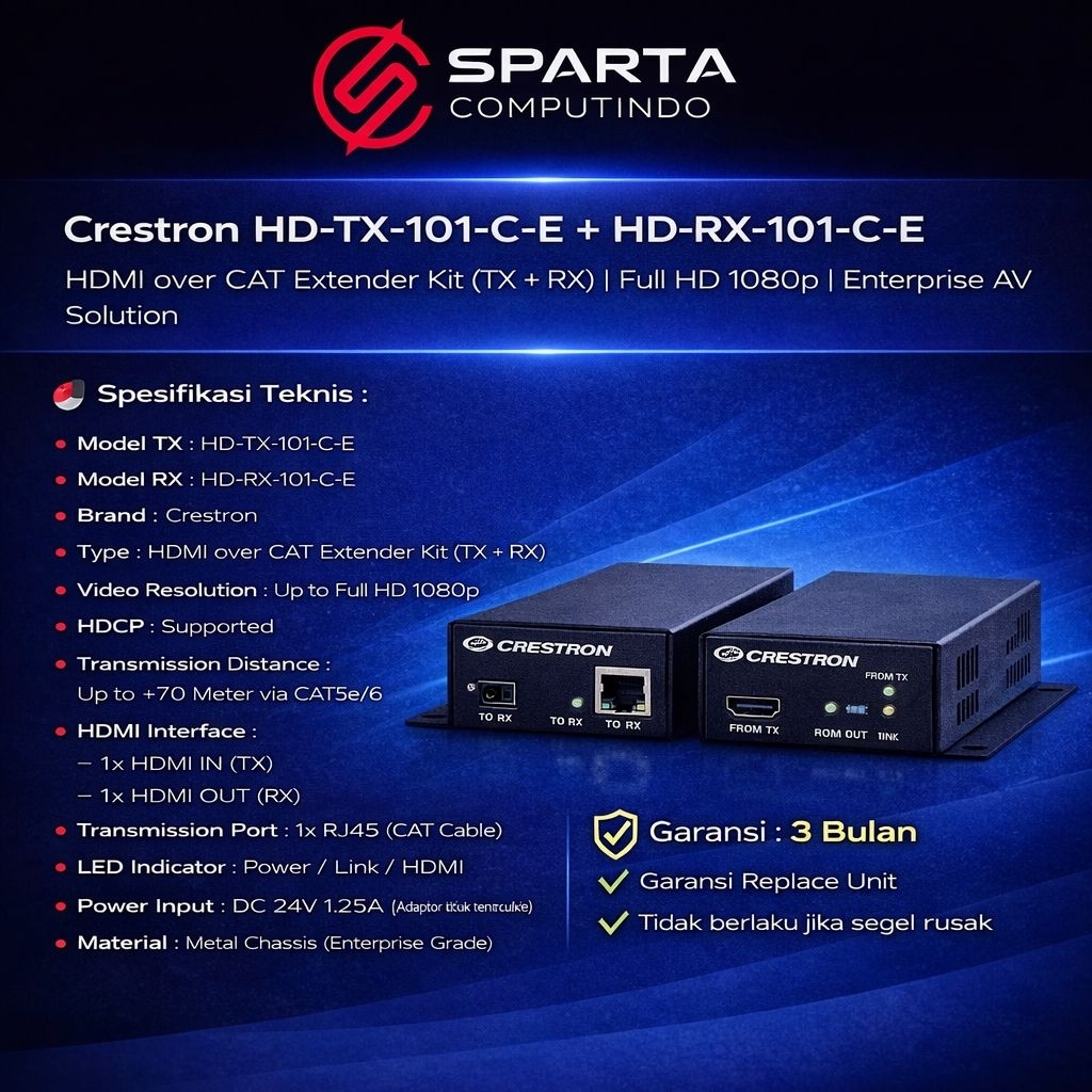 Crestron HD-TX-101-C-E + HD-RX-101-C-E HDMI Over CAT Extender Kit (TX+RX) Full HD 1080p Enterprise A