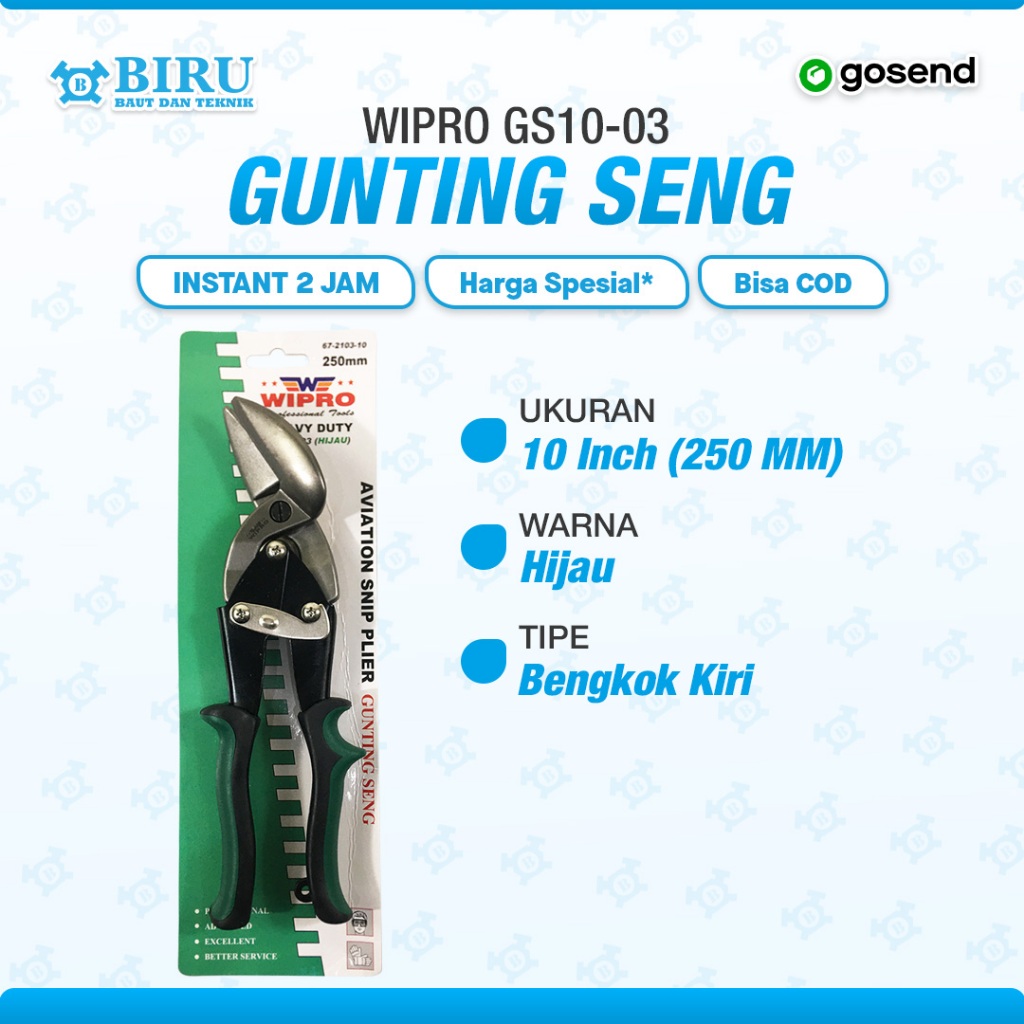 WIPRO Gunting Seng & Baja Ringan - Model Bengkok Kiri - Potong Reng, Holo, Plat