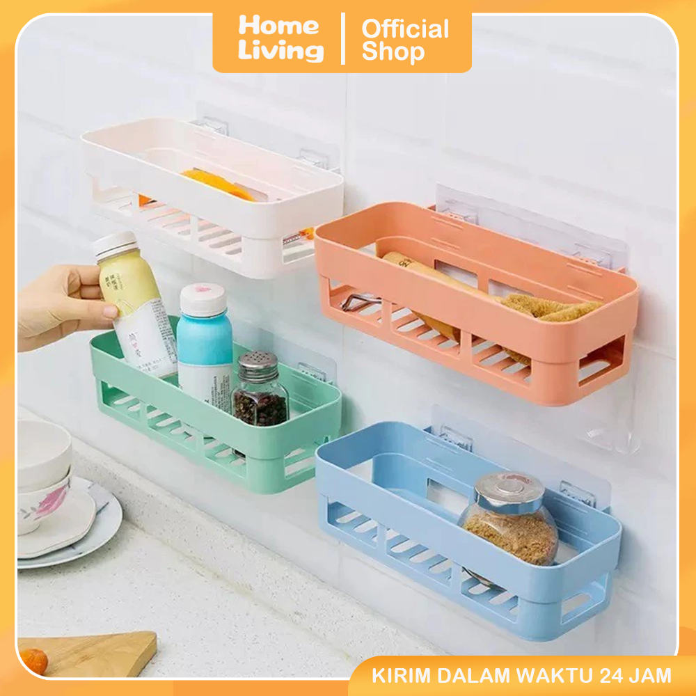Homeliving  Rak Gantung Tempel Dinding / Rak kamar Mandi Dapur / Wadah Penyimpanan Serbaguna Bonus L