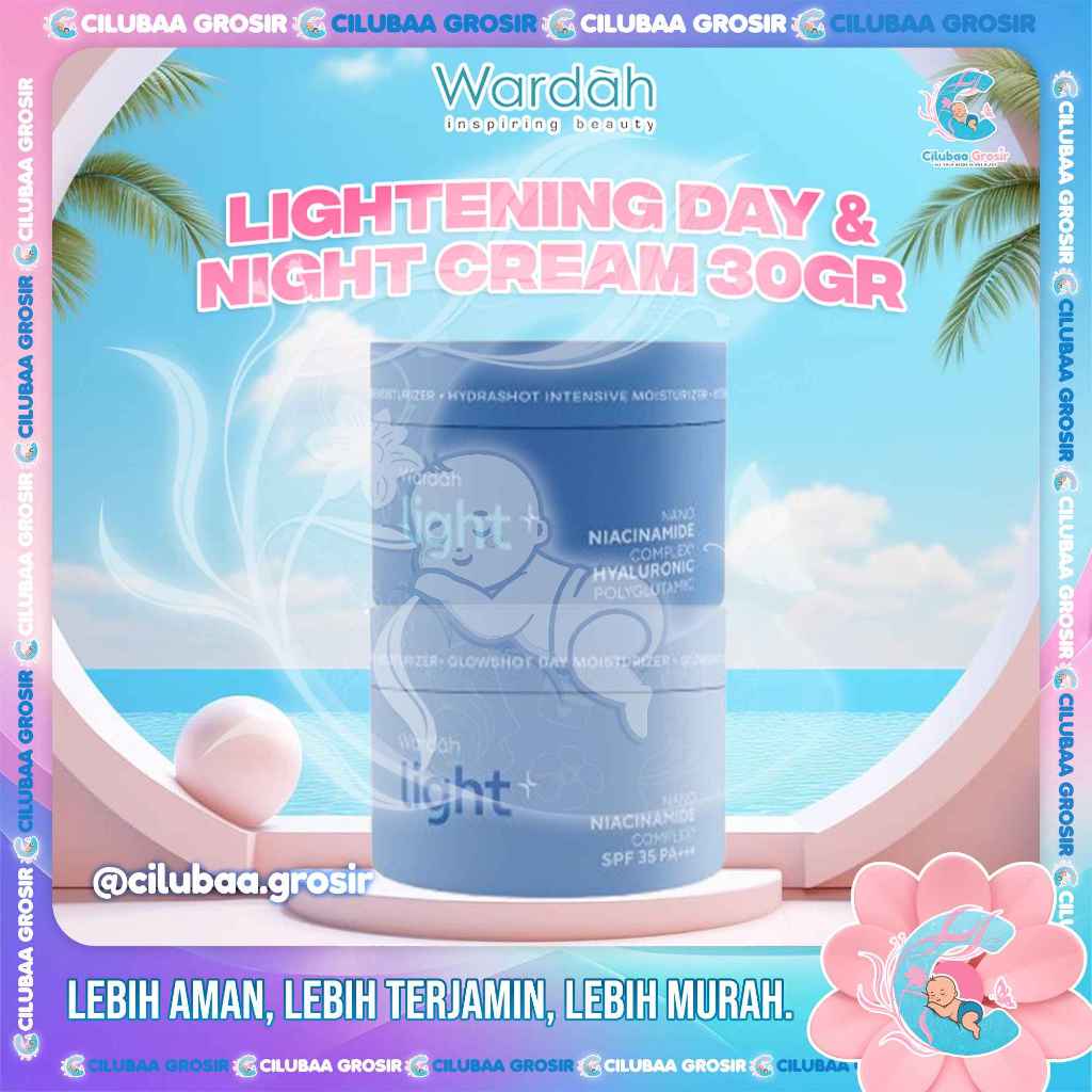 WARDAH Lightening Day Cream & Night Cream 30gr || Pelembab Wajah || Krim Pagi & Malam dengan Advance